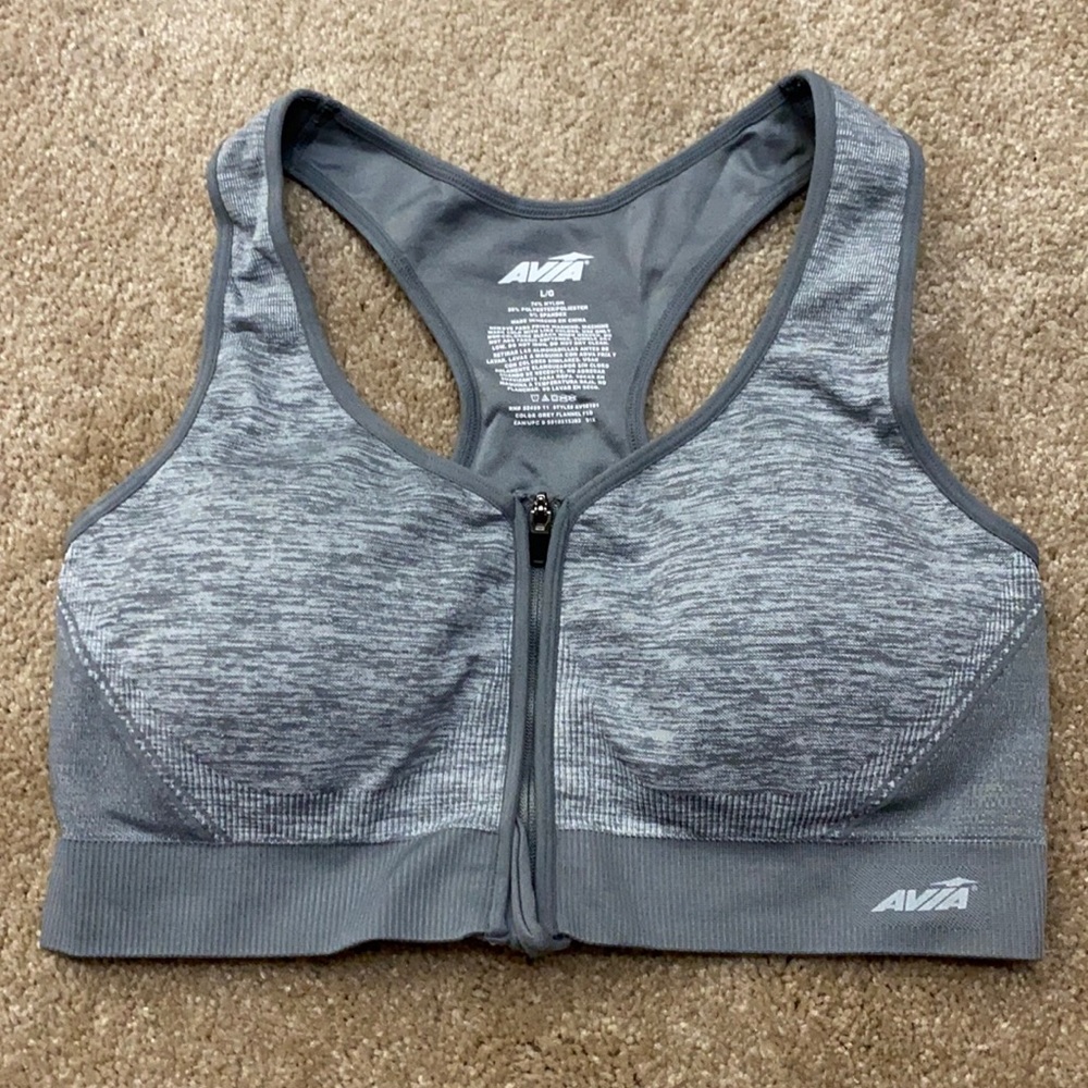 Grey Striped Sports Bra